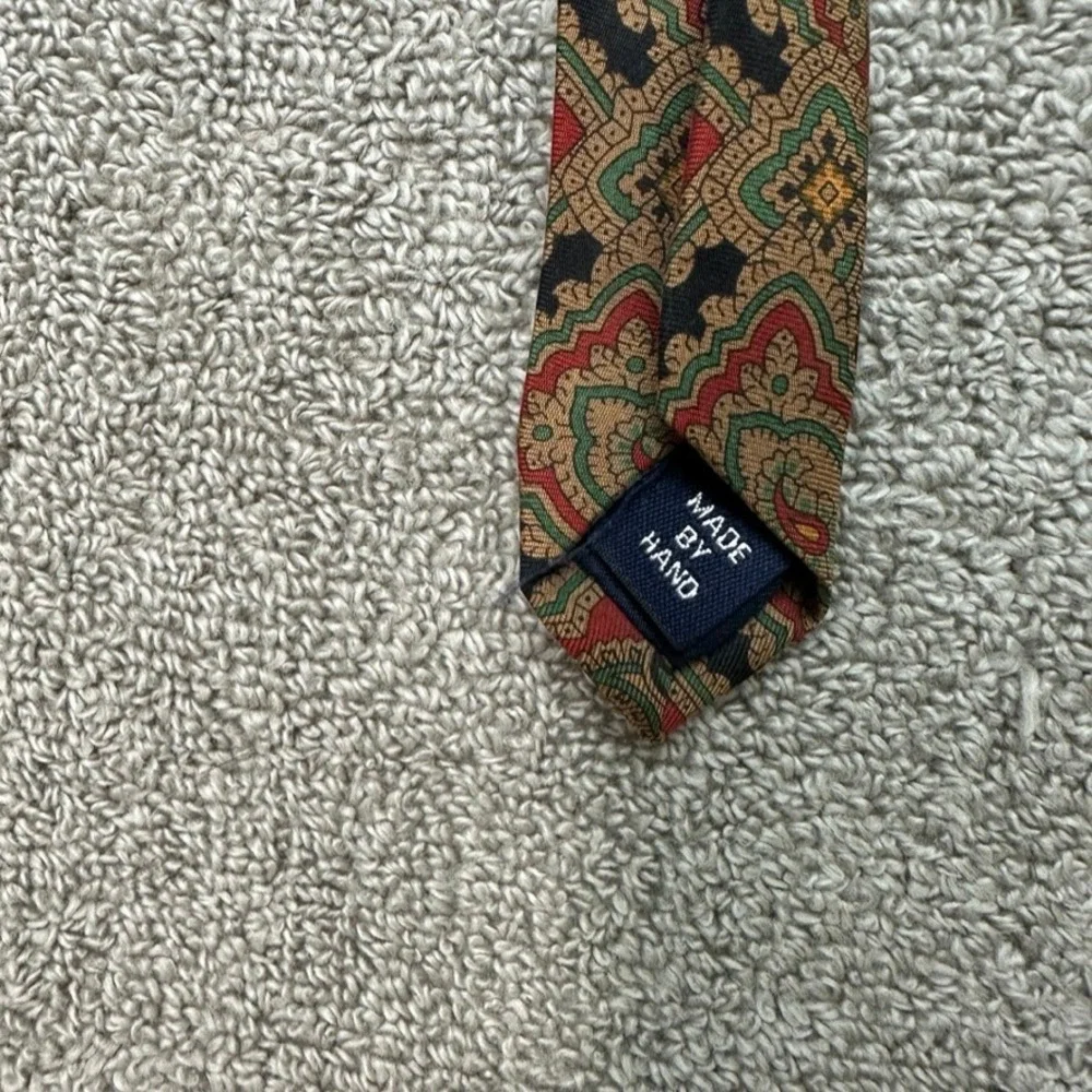 Polo Ralph Lauren Silk Tie Red Green Paisley Medallion Geometric Made by Hand
